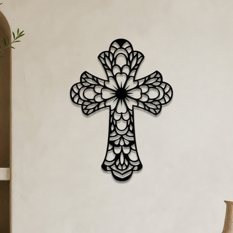 Christianartworkshop Intricate Floral Mandala Sacred Cross Metal Wall Decor: Symbol of Gentle Divine Beauty - image 2