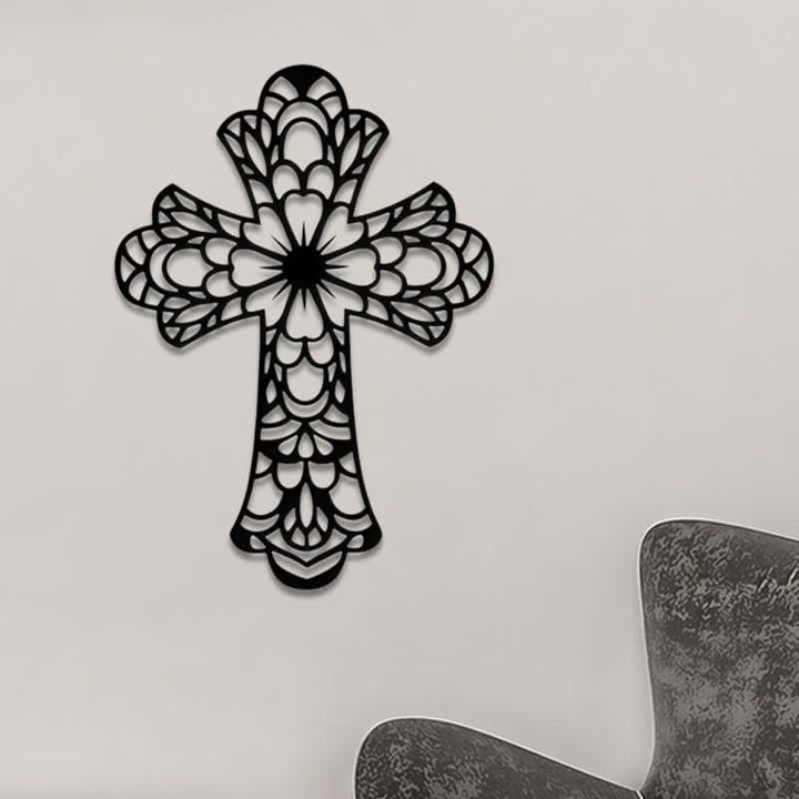 Christianartworkshop Intricate Floral Mandala Sacred Cross Metal Wall Decor: Symbol of Gentle Divine Beauty - image 3