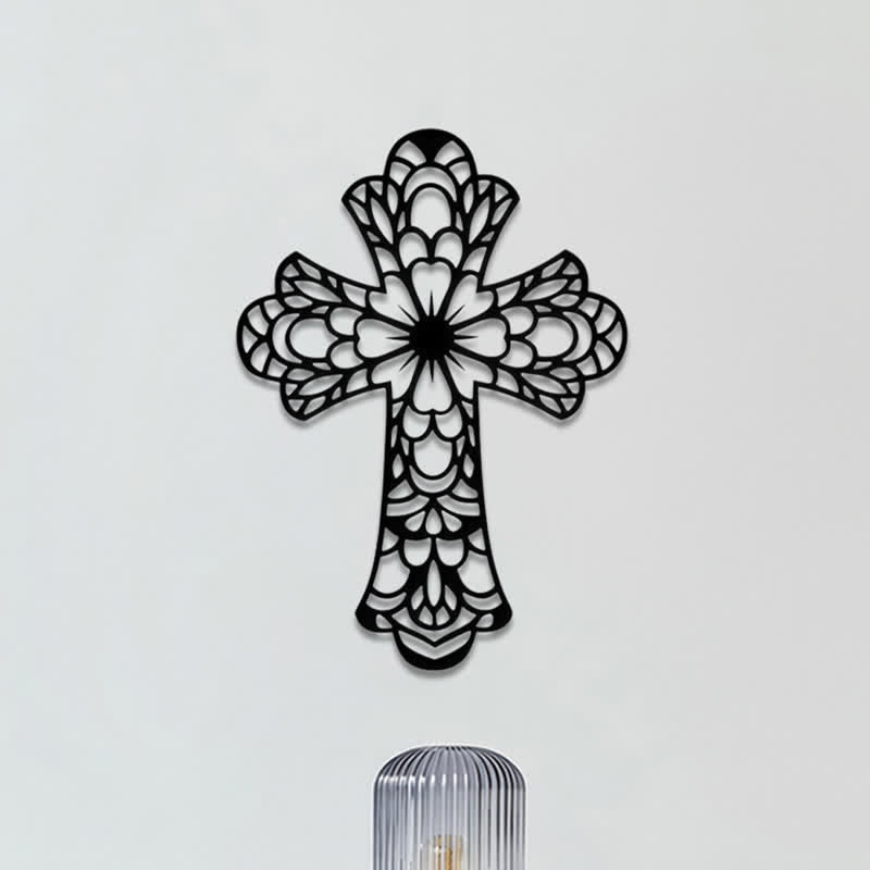 Christianartworkshop Intricate Floral Mandala Sacred Cross Metal Wall Decor: Symbol of Gentle Divine Beauty - image 1