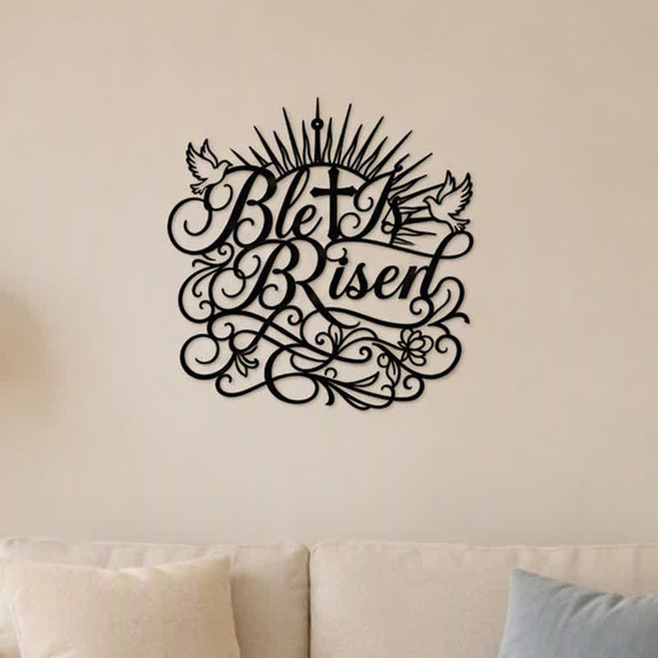 Christianartworkshop He Is Risen Script Metal Wall Sign: Emblem of Timeless Resurrection Hope - image 1