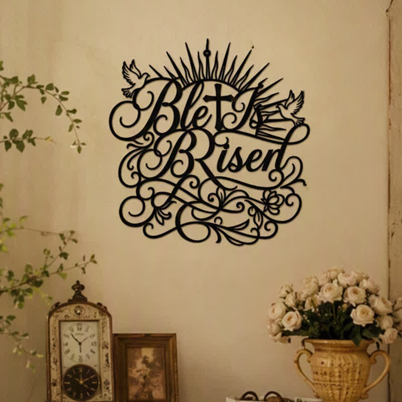 Christianartworkshop He Is Risen Script Metal Wall Sign: Emblem of Timeless Resurrection Hope - image 0