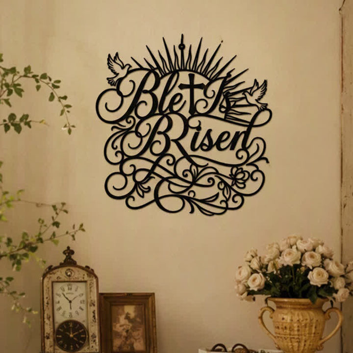 Christianartworkshop He Is Risen Script Metal Wall Sign: Emblem of Timeless Resurrection Hope - image 0