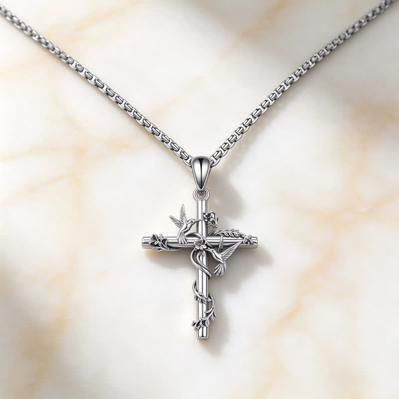 Christianartworkshop Delicate Engraved Nature Cross Necklace: Token of Pure Heavenly Devotion - Silver - image 4