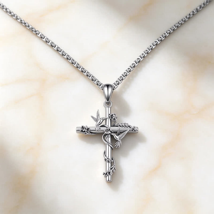 Christianartworkshop Delicate Engraved Nature Cross Necklace: Token of Pure Heavenly Devotion - Silver - image 4