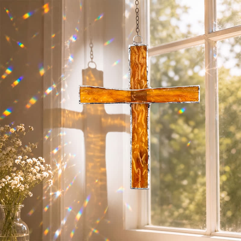Christianartworkshop Vintage Stained Glass Cross Suncatcher: Token of Timeless Devotional Radiance - image 1