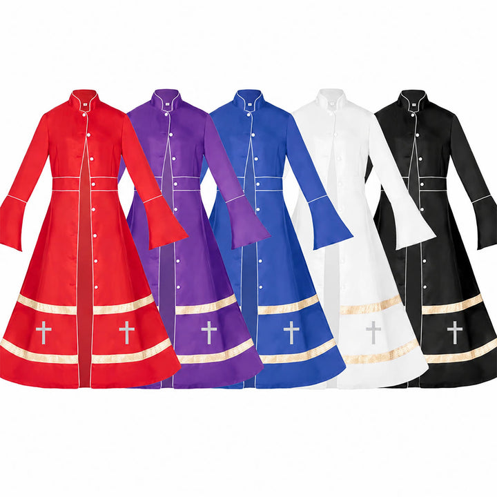 Christianartworkshop Multicolor Flared Sleeves Cassock with Cross Motifs & Ritual Aesthetic - image 1