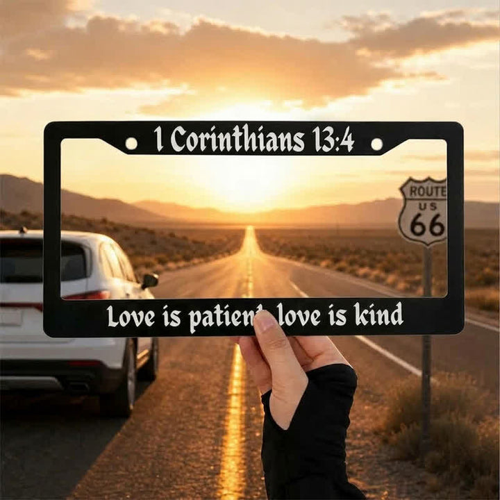 Christianartworkshop Psalm 18:32 Scripture Metal Car Frame: Emblem of Abiding Heavenly Strength - 12.24"*6.26"*0.31"/31.1cm*15.9cm*0.8cm (Standard 6"x12" US plate size) - 1 Corinthians 13:4 - image 21