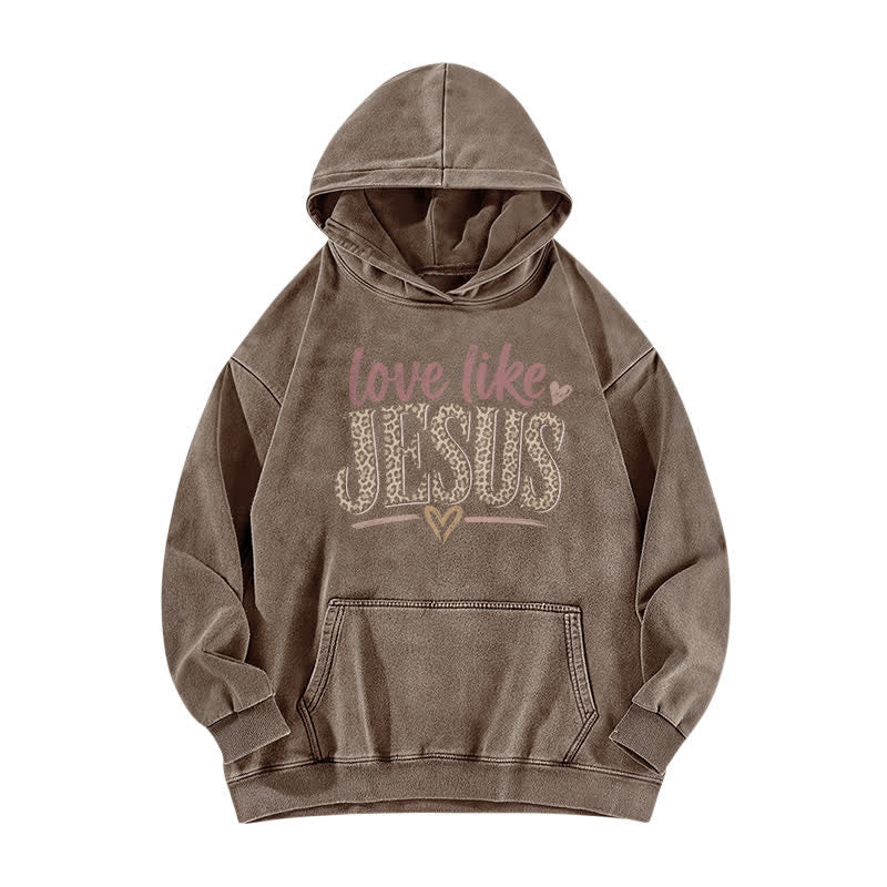Christianartworkshop Love Like JESUS Vintage Heart Washed Hoodie - Coffee - 5XL - image 1