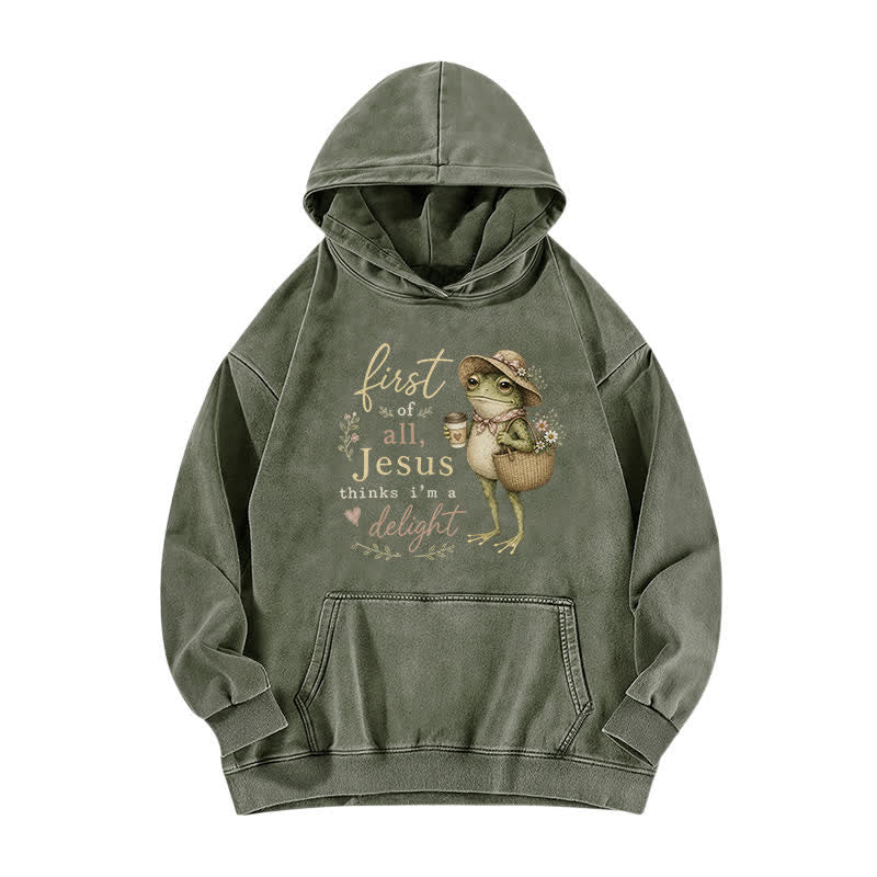 Christianartworkshop Vintage Frog Cafe Artwork Fleece Washed Hoodie - Army Green - 5XL - image 1