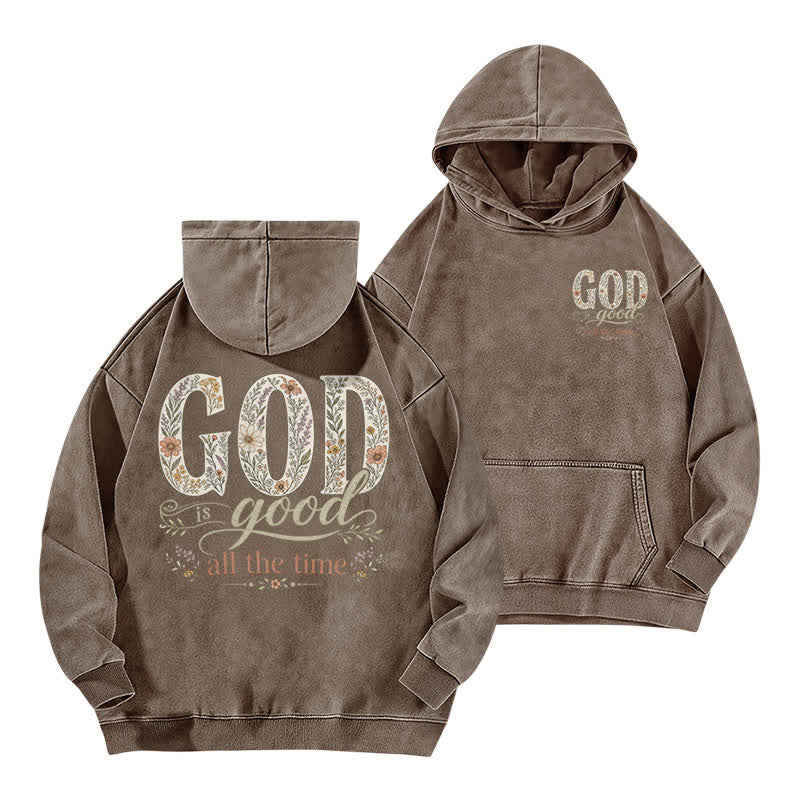 Christianartworkshop God Is Good Vintage Brown Washed Hoodie - Coffee - 5XL - image 0