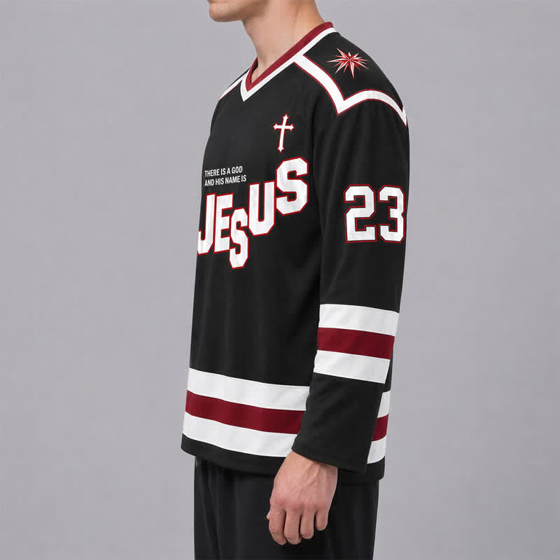 Christianartworkshop Jesus Child Of God 23 Black Hockey Jersey - image 5