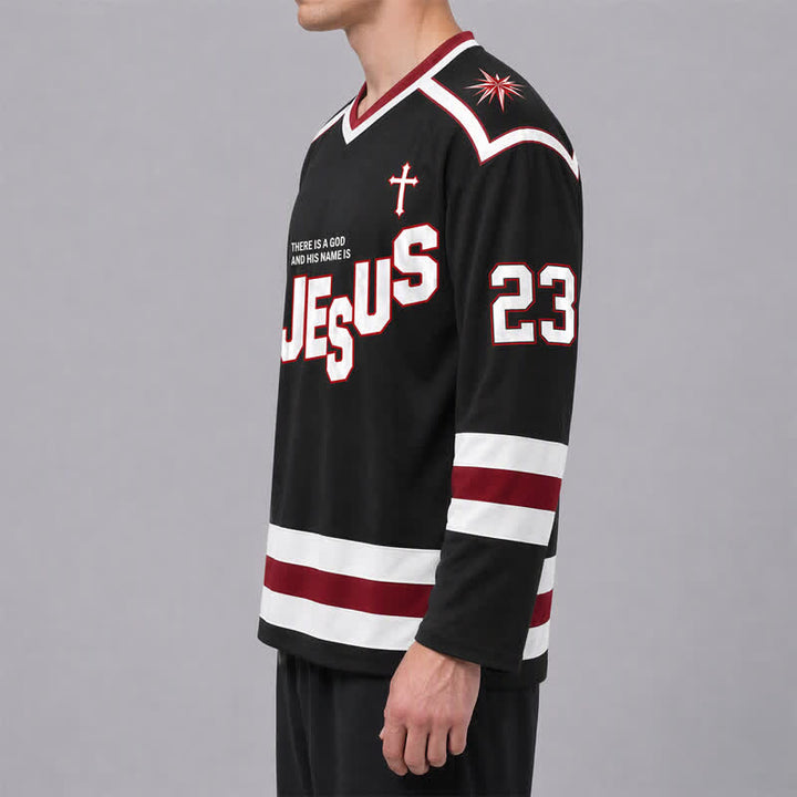 Christianartworkshop Jesus Child Of God 23 Black Hockey Jersey - image 5