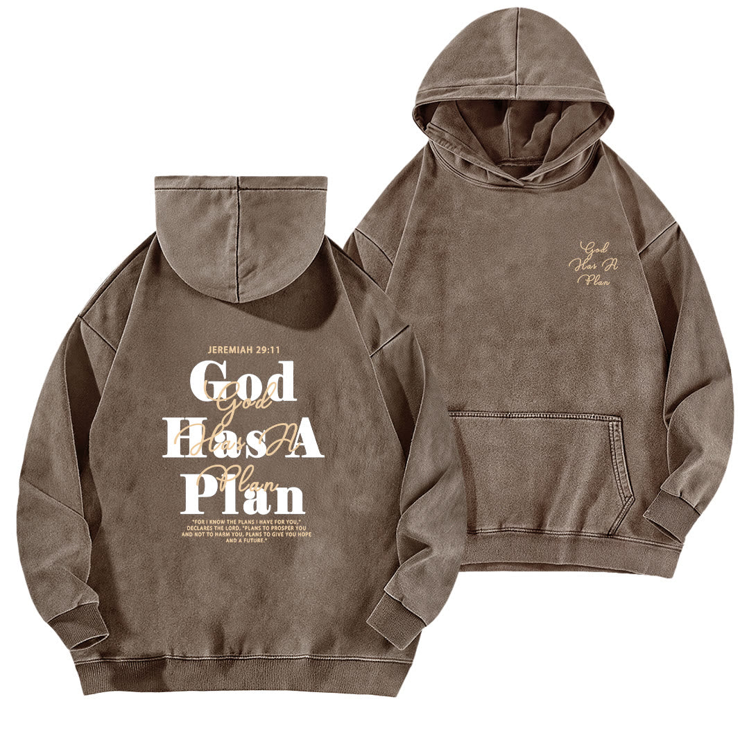 Christianartworkshop God Has A Plan Vintage Brown Washed Hoodie - Brown - 5XL - image 0