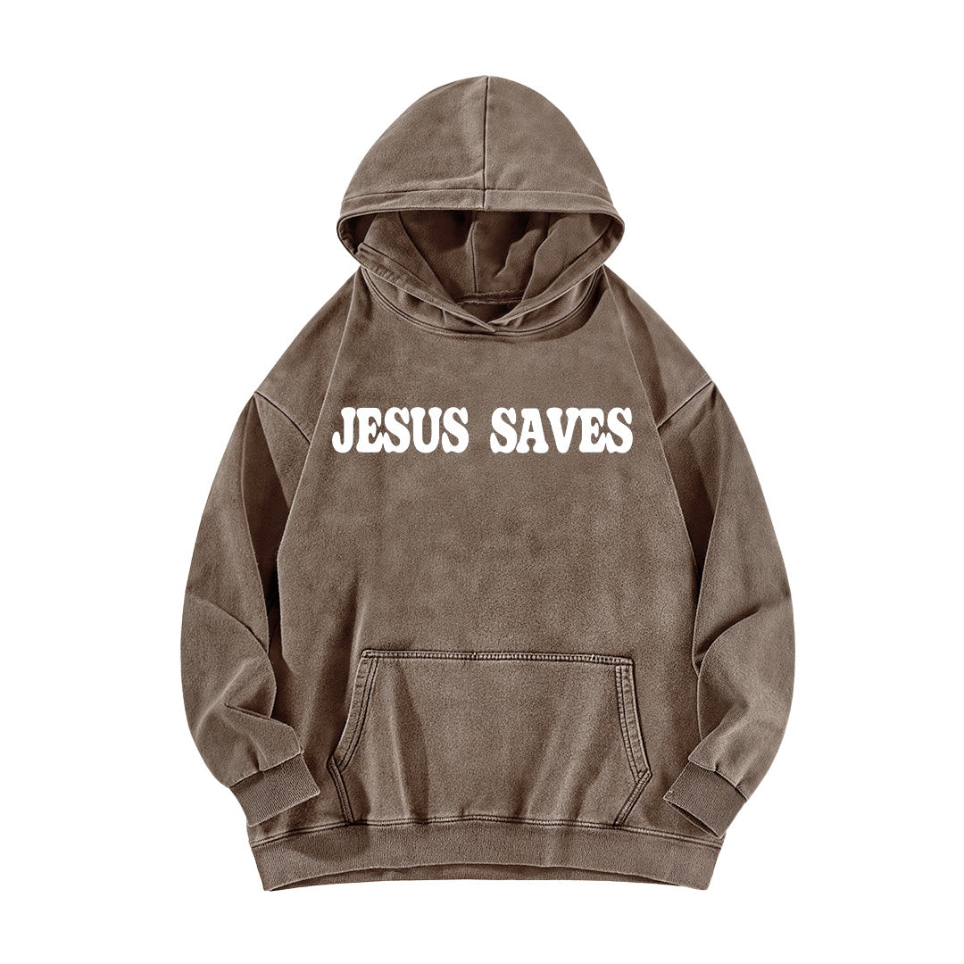 Christianartworkshop Jesus Saves Good News Front And Back Washed Hoodie - image 11