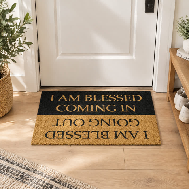 Christianartworkshop Two-Sided Faith Quote I Am Blessed Coming In & Going Out  Coir Doormat - image 2