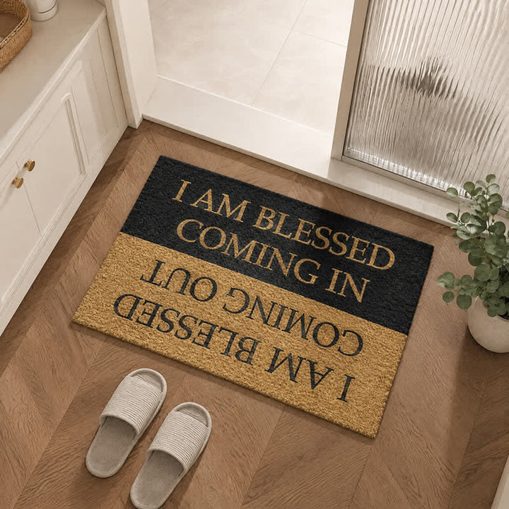 Christianartworkshop Two-Sided Faith Quote I Am Blessed Coming In & Going Out  Coir Doormat - image 0