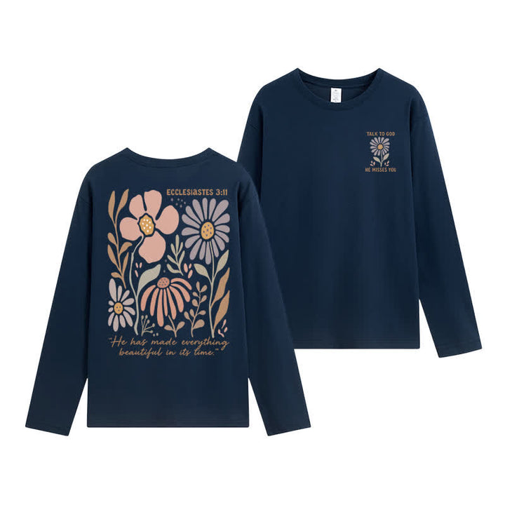 Christianartworkshop Dual-Sided Ecclesiastes 3:11 Floral Long Sleeve T-Shirt - Navy - 4XL - image 6