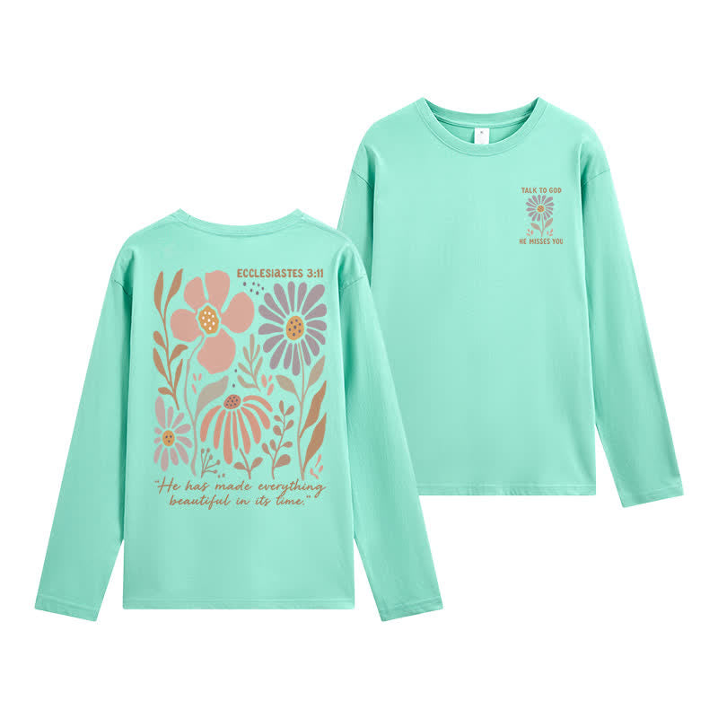 Christianartworkshop Dual-Sided Ecclesiastes 3:11 Floral Long Sleeve T-Shirt - Mint - 4XL - image 9