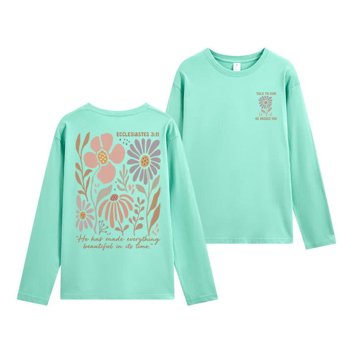 Christianartworkshop Dual-Sided Ecclesiastes 3:11 Floral Long Sleeve T-Shirt - Mint - 4XL - image 9