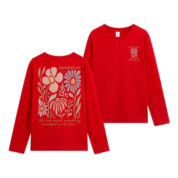 Christianartworkshop Dual-Sided Ecclesiastes 3:11 Floral Long Sleeve T-Shirt - Red - 4XL - image 15