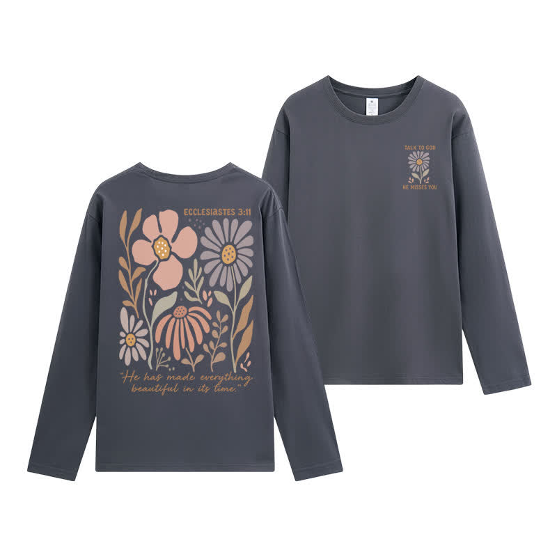 Christianartworkshop Dual-Sided Ecclesiastes 3:11 Floral Long Sleeve T-Shirt - Grey - 4XL - image 21