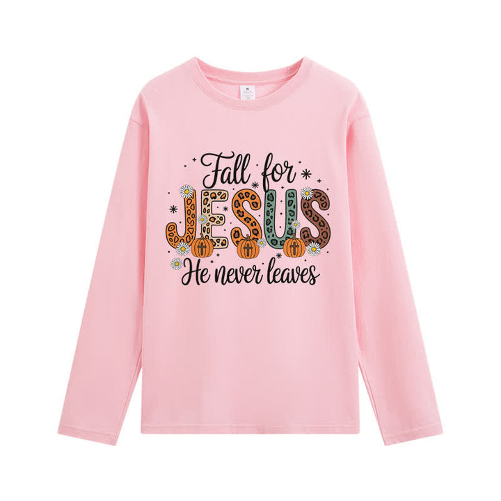 Christianartworkshop Fall For Jesus He Never Leaves Graphic Long Sleeve T-Shirt - Pink - 4XL - image 10