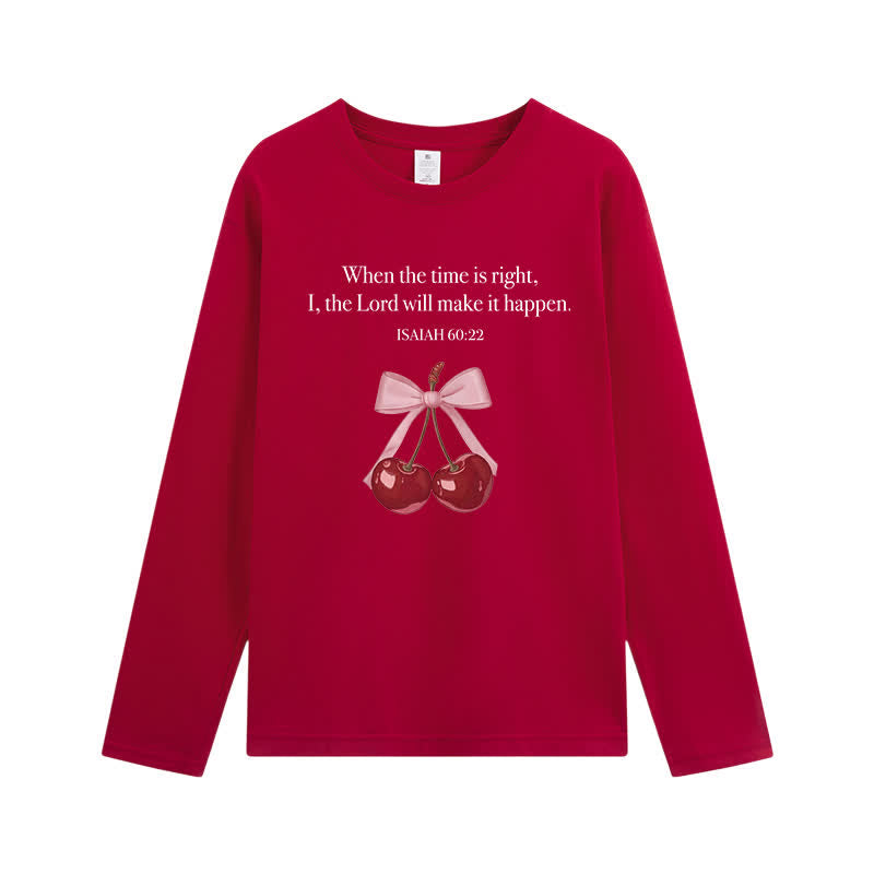 Christianartworkshop Isaiah 60:22 Cherry Bow Graphic Long-Sleeve T-Shirt - Wine - 4XL - image 6