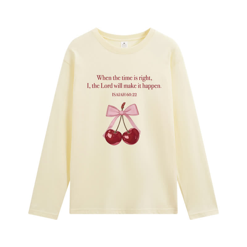 Christianartworkshop Isaiah 60:22 Cherry Bow Graphic Long-Sleeve T-Shirt - Beige - 4XL - image 3