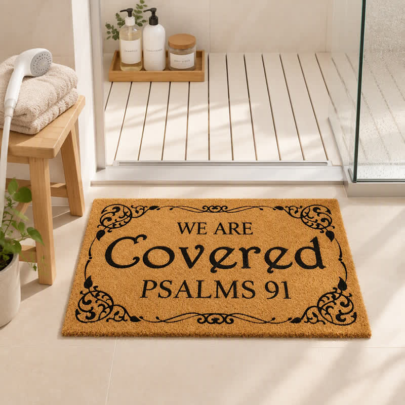 Christianartworkshop Entryway Faith Quote We Are Covered Psalms 91 Artificial Coir Doormat - image 2