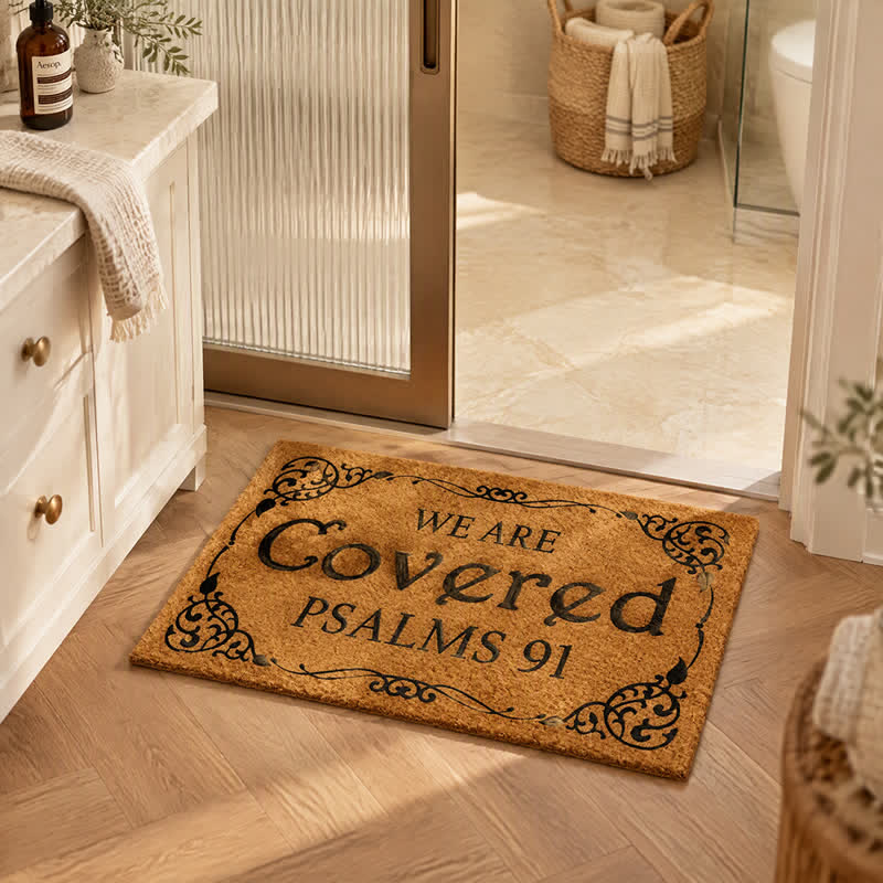Christianartworkshop Entryway Faith Quote We Are Covered Psalms 91 Artificial Coir Doormat - image 1
