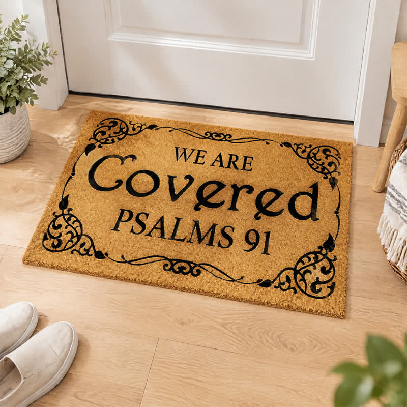 Christianartworkshop Entryway Faith Quote We Are Covered Psalms 91 Artificial Coir Doormat - image 0