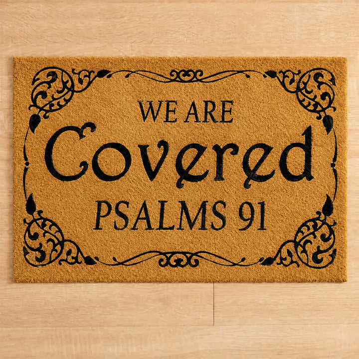 Christianartworkshop Entryway Faith Quote We Are Covered Psalms 91 Artificial Coir Doormat - image 3