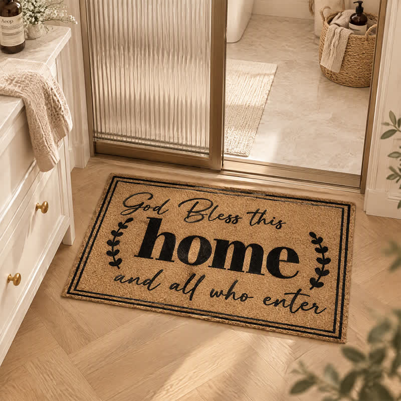Christianartworkshop Elegant Laurel Welcome Verse Artificial Coir Doormat - image 1