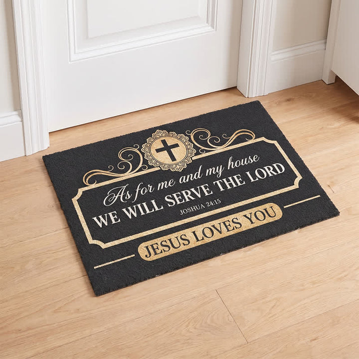 Christianartworkshop Joshua 24:15 Verse Cross Framed Artificial Coir Doormat - image 0