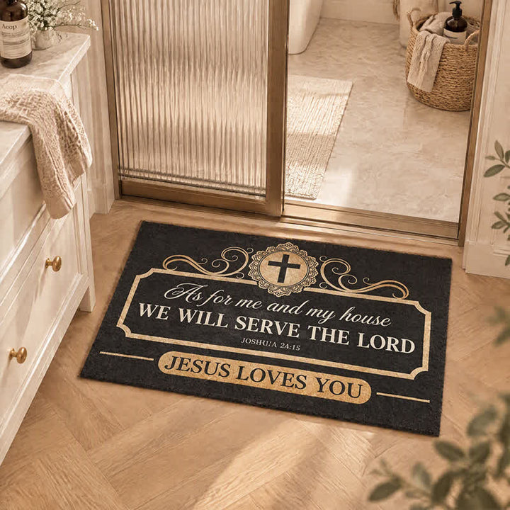 Christianartworkshop Joshua 24:15 Verse Cross Framed Artificial Coir Doormat - image 1