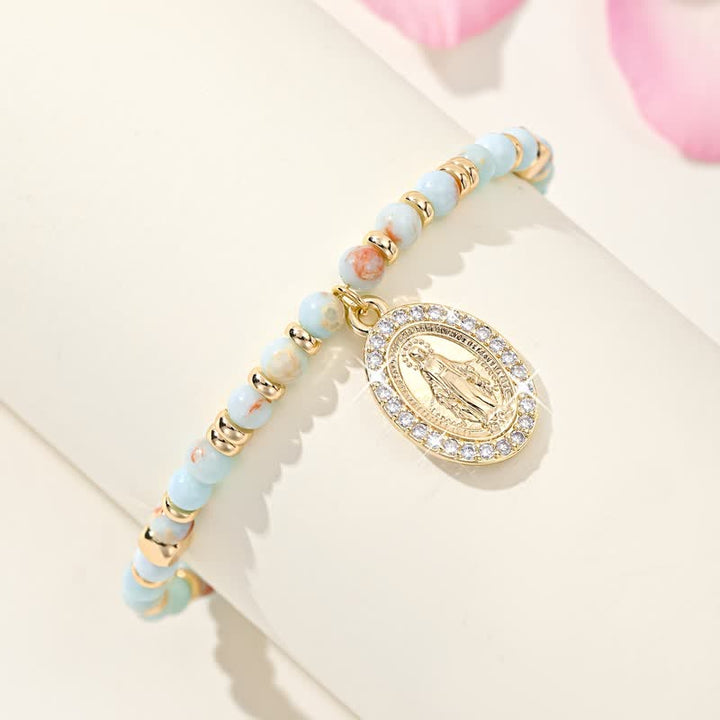 Christianartworkshop Polished Copper Our Lady Stone Bead Bracelet: Vessel of Timeless Heavenly Comfort - image 3