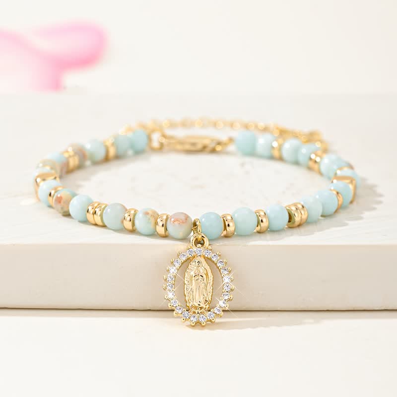 Christianartworkshop Polished Copper Our Lady Stone Bead Bracelet: Vessel of Timeless Heavenly Comfort - image 2