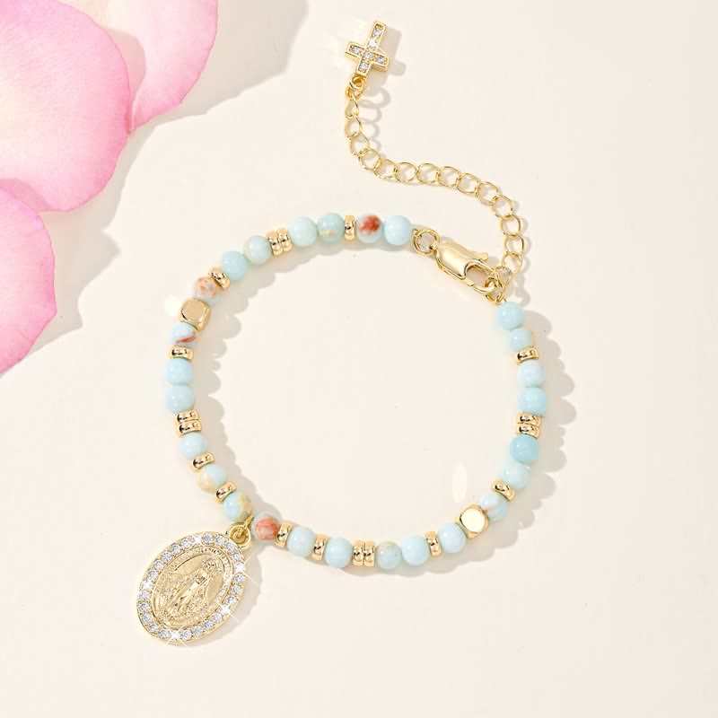 Christianartworkshop Polished Copper Our Lady Stone Bead Bracelet: Vessel of Timeless Heavenly Comfort - Our Lady - image 0