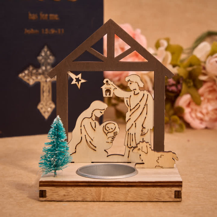 Christianartworkshop Nativity Stable Wooden Candle Decor : Emblem of Quiet Christmas Blessing - Nativity - image 0