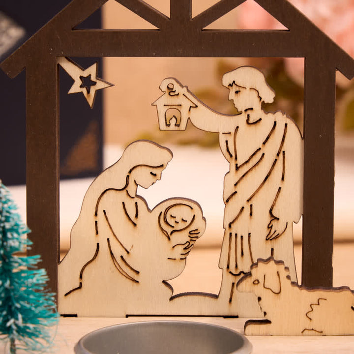 Christianartworkshop Nativity Stable Wooden Candle Decor : Emblem of Quiet Christmas Blessing - image 4