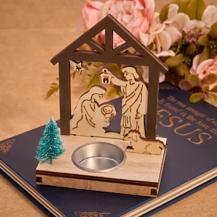 Christianartworkshop Nativity Stable Wooden Candle Decor : Emblem of Quiet Christmas Blessing - image 3