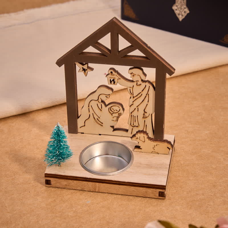 Christianartworkshop Nativity Stable Wooden Candle Decor : Emblem of Quiet Christmas Blessing - image 2