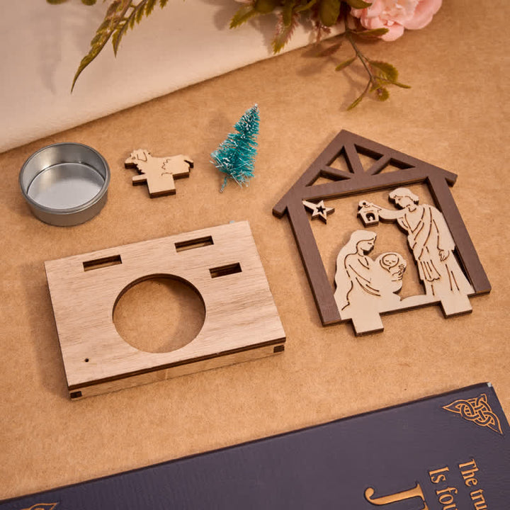 Christianartworkshop Nativity Stable Wooden Candle Decor : Emblem of Quiet Christmas Blessing - image 8