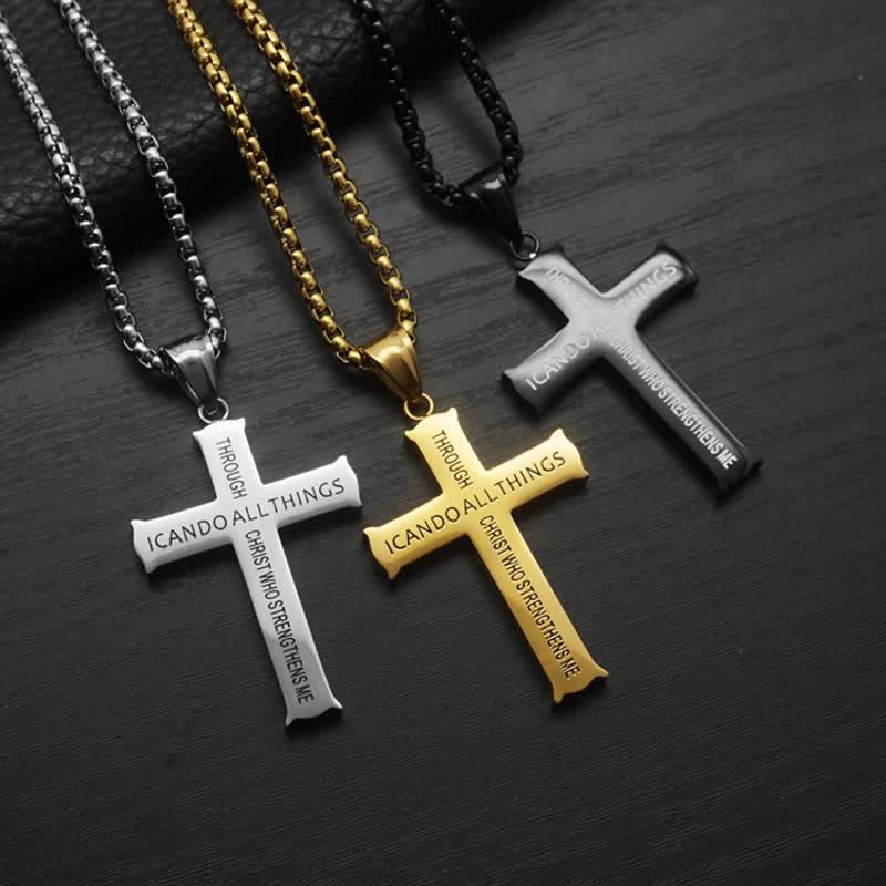 Christianartworkshop Stainless Steel Cross Pendant Necklace with Philippians 4:13 Quote: A Reminder of Divine Strengthening - image 1