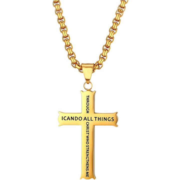 Christianartworkshop Stainless Steel Cross Pendant Necklace with Philippians 4:13 Quote: A Reminder of Divine Strengthening - Golden - image 5