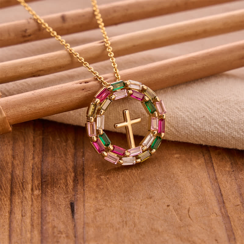 Christianartworkshop Gem Wreath Cross Copper Necklace: Emblem of Timeless Heavenly Grace - image 2