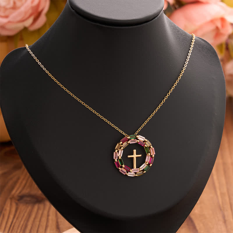 Christianartworkshop Gem Wreath Cross Copper Necklace: Emblem of Timeless Heavenly Grace - image 1