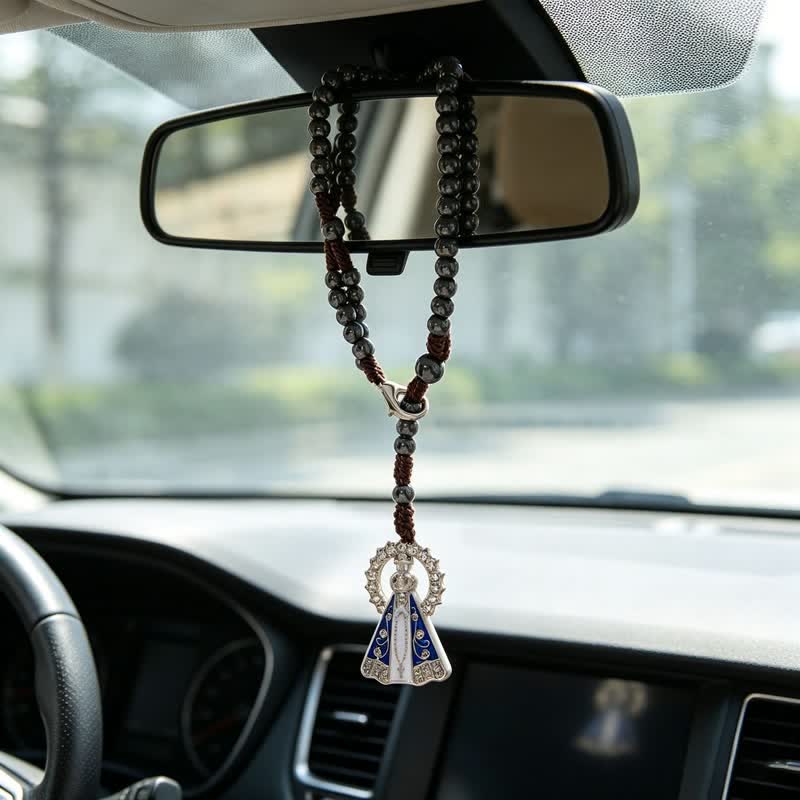 Christianartworkshop Braided Bead Car Hanger with Our Lady: Emblem of Gentle Heavenly Shelter - image 1