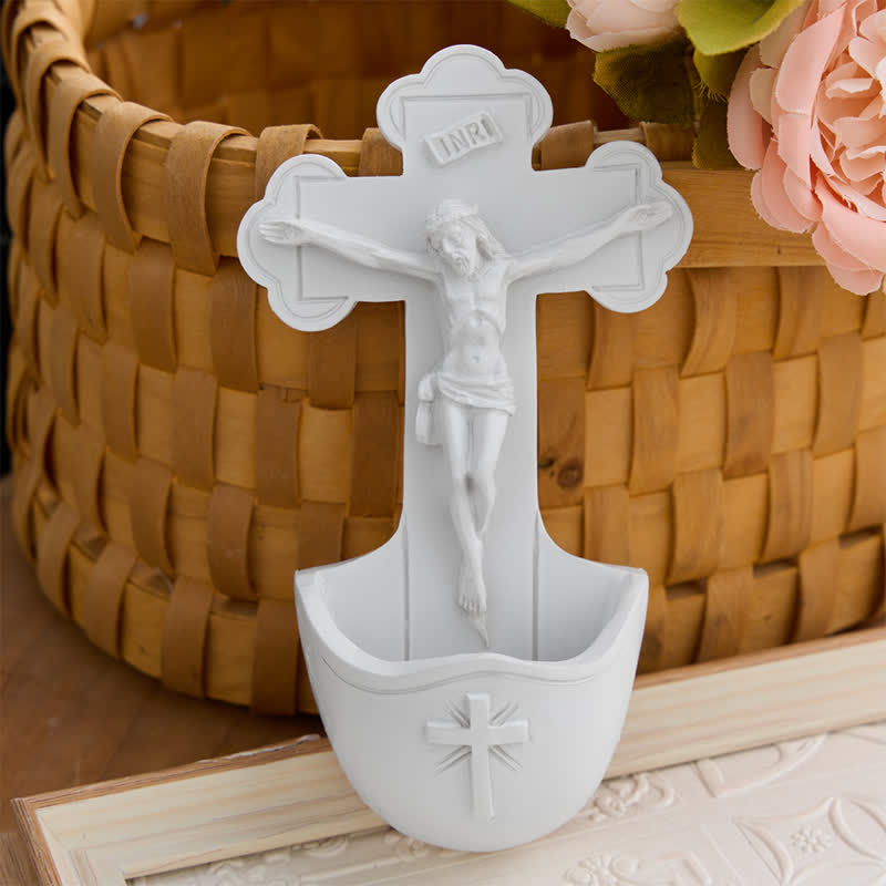FREE Today: Sculpted Crucifix Resin Holy Water Font: Beacon of Serene Heavenly Guidance - Crucifix - image 0