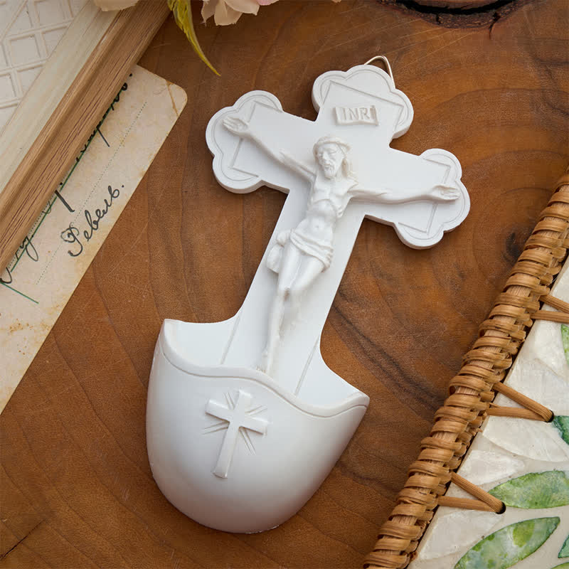 FREE Today: Sculpted Crucifix Resin Holy Water Font: Beacon of Serene Heavenly Guidance - image 1